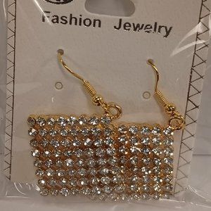 Gold Square Drop Earrings with Stones